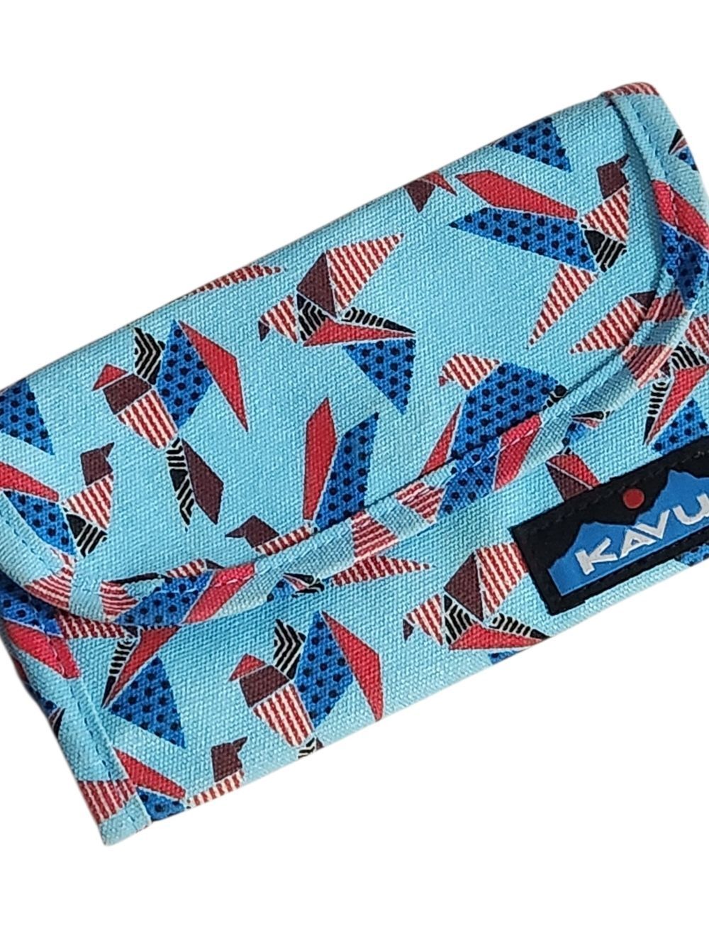 Kavu Tri Fold Wallet Big Spender Blue Origami Bird Pattern Snap